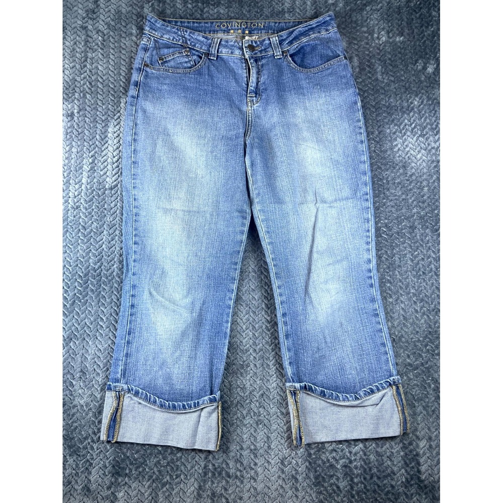 Covington Cropped Jeans Womens 10 Blue Denim Stretch Light Wash Pockets Cuffed
